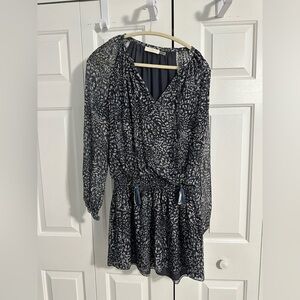 Ramy Brook Navy and White Printed Long-Sleeve Smock Dress